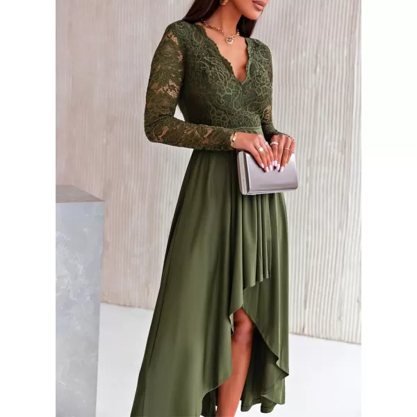 Happy Sailed Womens Floral Lace Long Sleeve V Neck Hi Low A-Line Cocktail Party Dress
