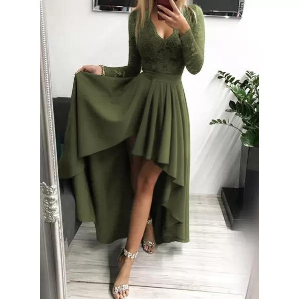 Happy Sailed Womens Floral Lace Long Sleeve V Neck Hi Low A-Line Cocktail Party Dress