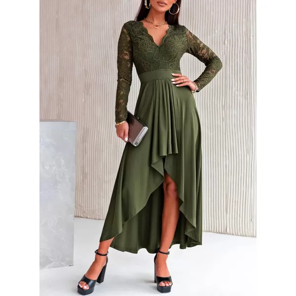 Happy Sailed Womens Floral Lace Long Sleeve V Neck Hi Low A-Line Cocktail Party Dress