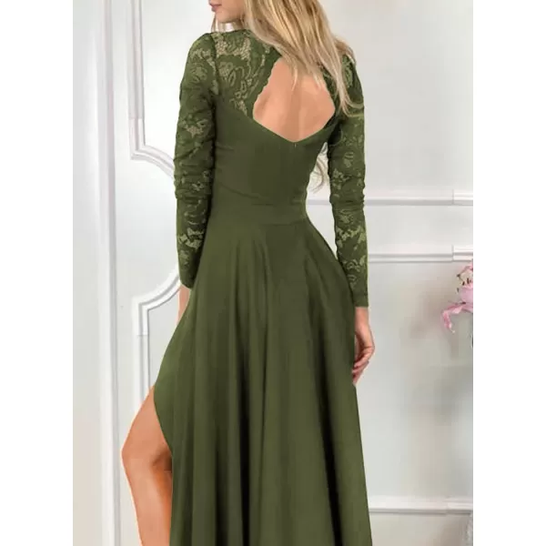 Happy Sailed Womens Floral Lace Long Sleeve V Neck Hi Low A-Line Cocktail Party Dress