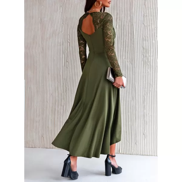 Happy Sailed Womens Floral Lace Long Sleeve V Neck Hi Low A-Line Cocktail Party Dress