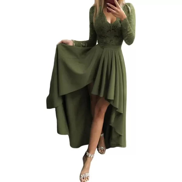 Happy Sailed Womens Floral Lace Long Sleeve V Neck Hi Low A-Line Cocktail Party Dress