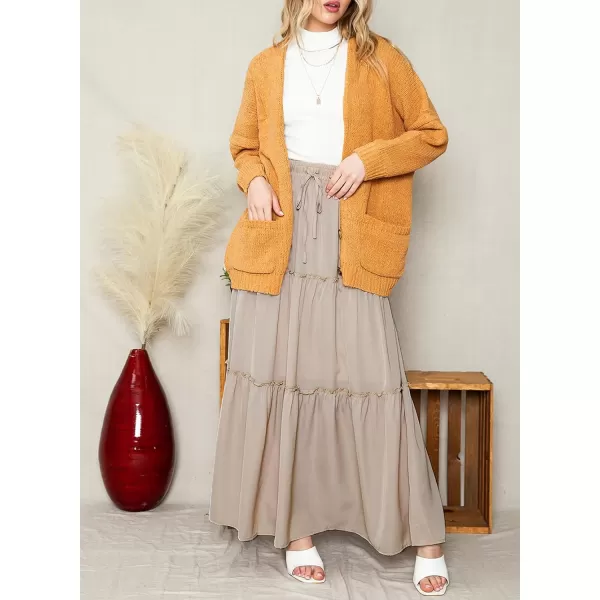 Happy Sailed Womens Floral Print Boho Maxi Skirt Elastic High Waist Pleated Ruffle Flowy Long Skirts S-XL