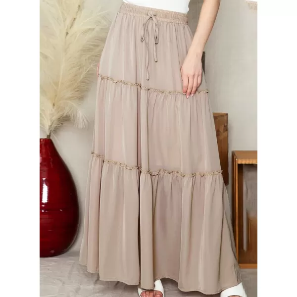 Happy Sailed Womens Floral Print Boho Maxi Skirt Elastic High Waist Pleated Ruffle Flowy Long Skirts S-XL