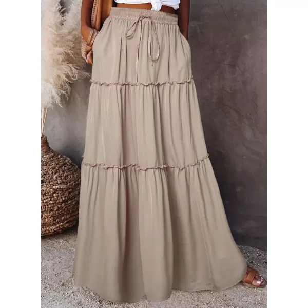 Happy Sailed Womens Floral Print Boho Maxi Skirt Elastic High Waist Pleated Ruffle Flowy Long Skirts S-XL