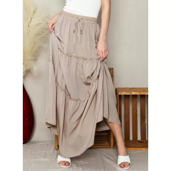 Happy Sailed Womens Floral Print Boho Maxi Skirt Elastic High Waist Pleated Ruffle Flowy Long Skirts S-XL