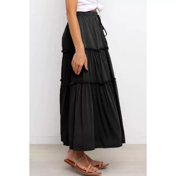 Happy Sailed Womens Floral Print Boho Maxi Skirt Elastic High Waist Pleated Ruffle Flowy Long Skirts S-XL
