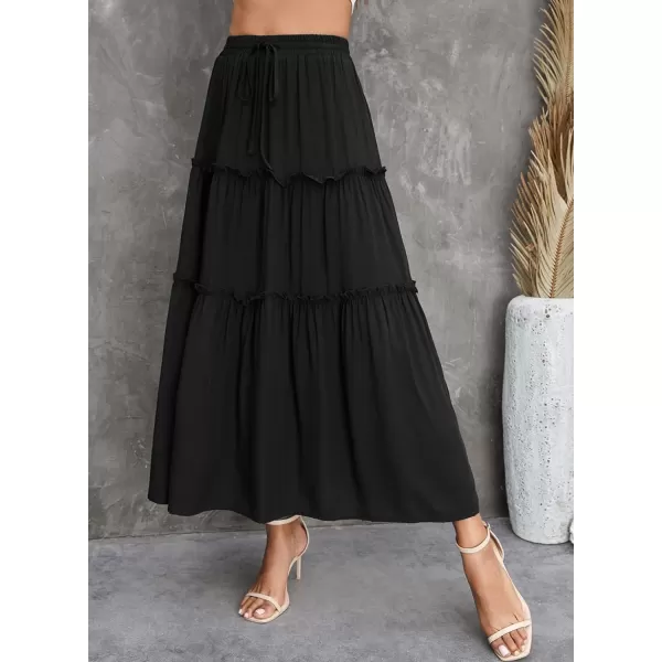 Happy Sailed Womens Floral Print Boho Maxi Skirt Elastic High Waist Pleated Ruffle Flowy Long Skirts S-XL