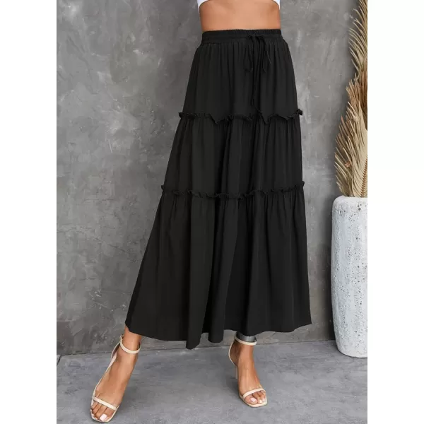 Happy Sailed Womens Floral Print Boho Maxi Skirt Elastic High Waist Pleated Ruffle Flowy Long Skirts S-XL