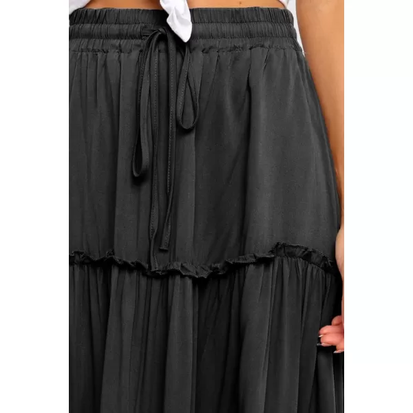 Happy Sailed Womens Floral Print Boho Maxi Skirt Elastic High Waist Pleated Ruffle Flowy Long Skirts S-XL