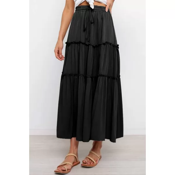 Happy Sailed Womens Floral Print Boho Maxi Skirt Elastic High Waist Pleated Ruffle Flowy Long Skirts S-XL