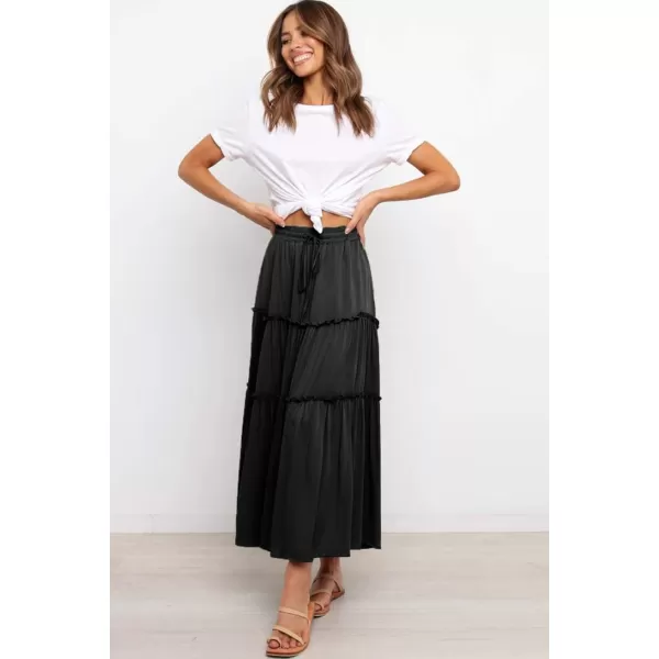 Happy Sailed Womens Floral Print Boho Maxi Skirt Elastic High Waist Pleated Ruffle Flowy Long Skirts S-XL
