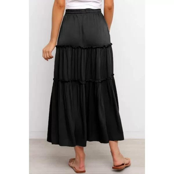 Happy Sailed Womens Floral Print Boho Maxi Skirt Elastic High Waist Pleated Ruffle Flowy Long Skirts S-XL