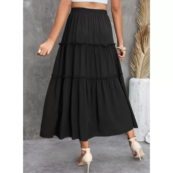 Happy Sailed Womens Floral Print Boho Maxi Skirt Elastic High Waist Pleated Ruffle Flowy Long Skirts S-XL