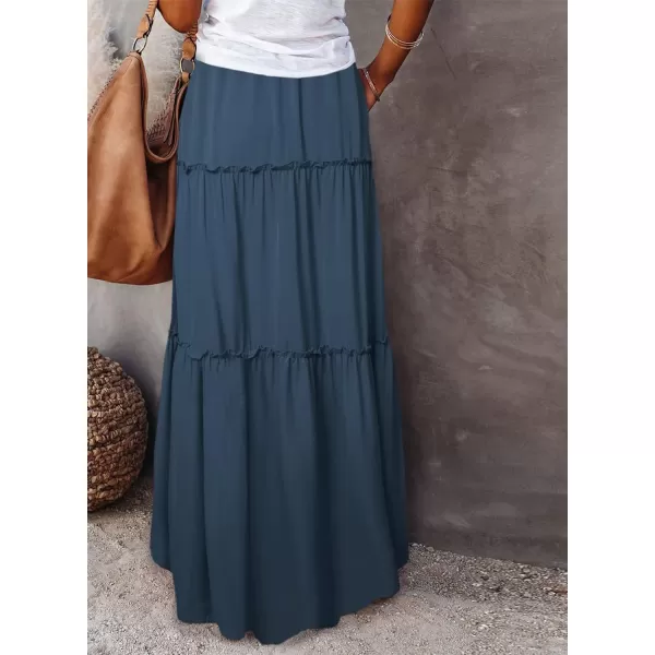 Happy Sailed Womens Floral Print Boho Maxi Skirt Elastic High Waist Pleated Ruffle Flowy Long Skirts S-XL