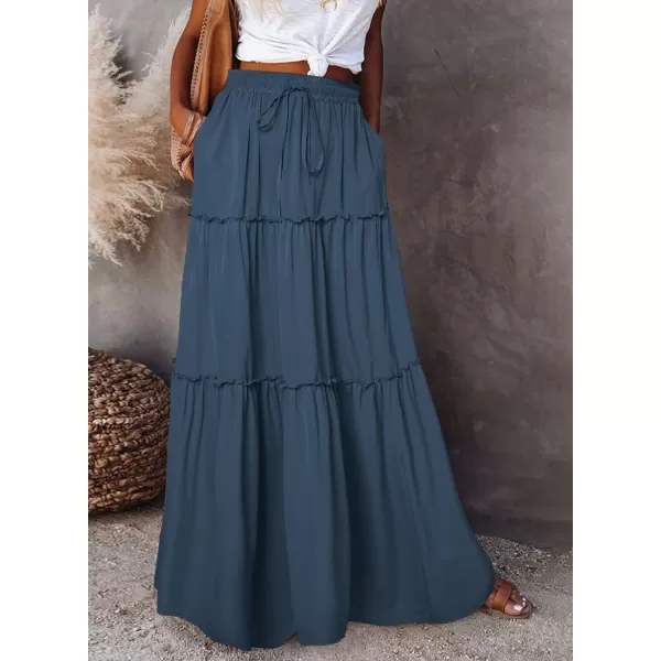 Happy Sailed Womens Floral Print Boho Maxi Skirt Elastic High Waist Pleated Ruffle Flowy Long Skirts S-XL