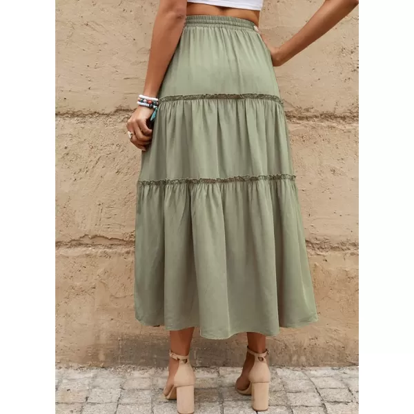 Happy Sailed Womens Floral Print Boho Maxi Skirt Elastic High Waist Pleated Ruffle Flowy Long Skirts S-XL