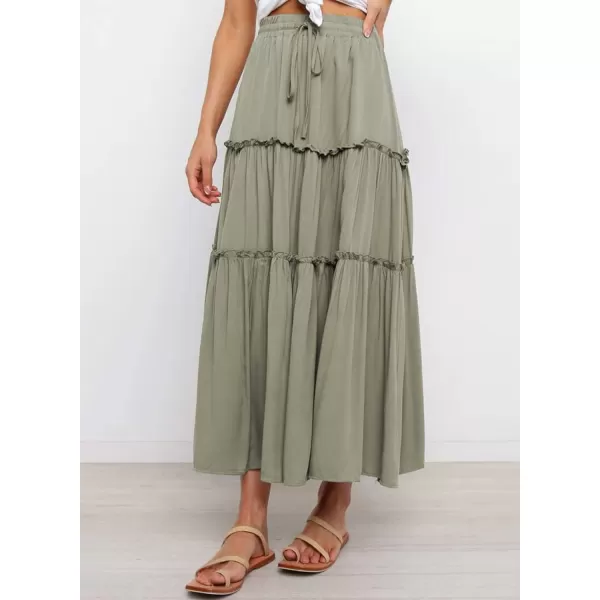 Happy Sailed Womens Floral Print Boho Maxi Skirt Elastic High Waist Pleated Ruffle Flowy Long Skirts S-XL