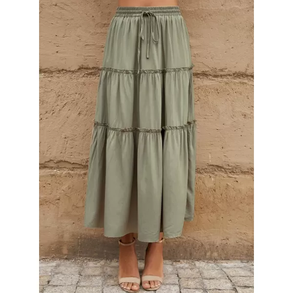Happy Sailed Womens Floral Print Boho Maxi Skirt Elastic High Waist Pleated Ruffle Flowy Long Skirts S-XL