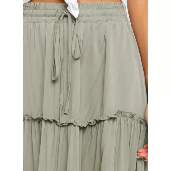 Happy Sailed Womens Floral Print Boho Maxi Skirt Elastic High Waist Pleated Ruffle Flowy Long Skirts S-XL