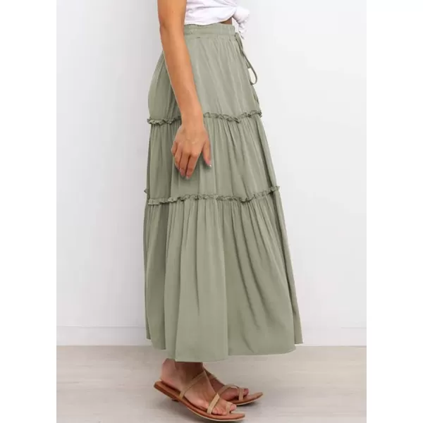 Happy Sailed Womens Floral Print Boho Maxi Skirt Elastic High Waist Pleated Ruffle Flowy Long Skirts S-XL