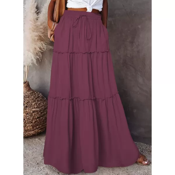 Happy Sailed Womens Floral Print Boho Maxi Skirt Elastic High Waist Pleated Ruffle Flowy Long Skirts S-XL