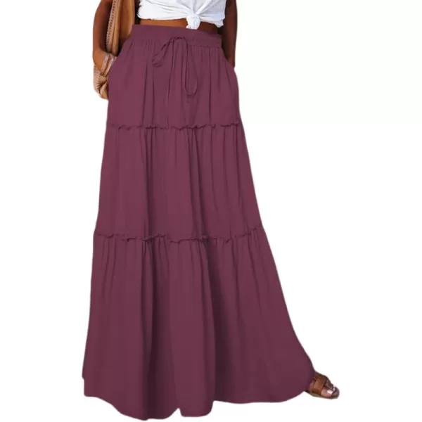 Happy Sailed Womens Floral Print Boho Maxi Skirt Elastic High Waist Pleated Ruffle Flowy Long Skirts S-XL