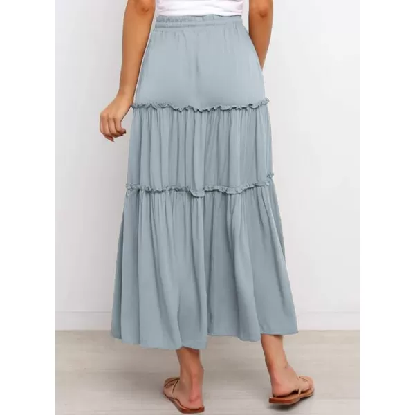 Happy Sailed Womens Floral Print Boho Maxi Skirt Elastic High Waist Pleated Ruffle Flowy Long Skirts S-XL