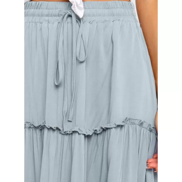 Happy Sailed Womens Floral Print Boho Maxi Skirt Elastic High Waist Pleated Ruffle Flowy Long Skirts S-XL