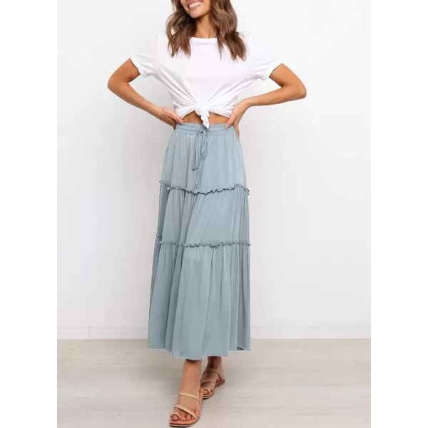 Happy Sailed Womens Floral Print Boho Maxi Skirt Elastic High Waist Pleated Ruffle Flowy Long Skirts S-XL