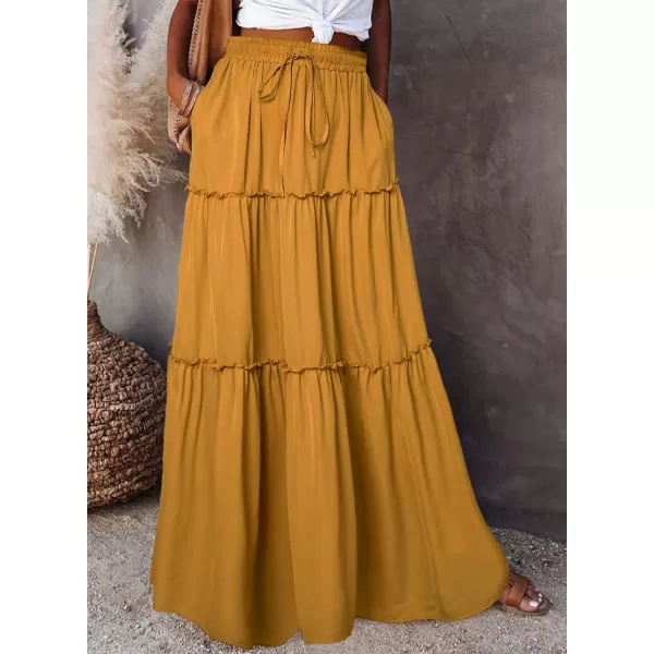 Happy Sailed Womens Floral Print Boho Maxi Skirt Elastic High Waist Pleated Ruffle Flowy Long Skirts S-XL