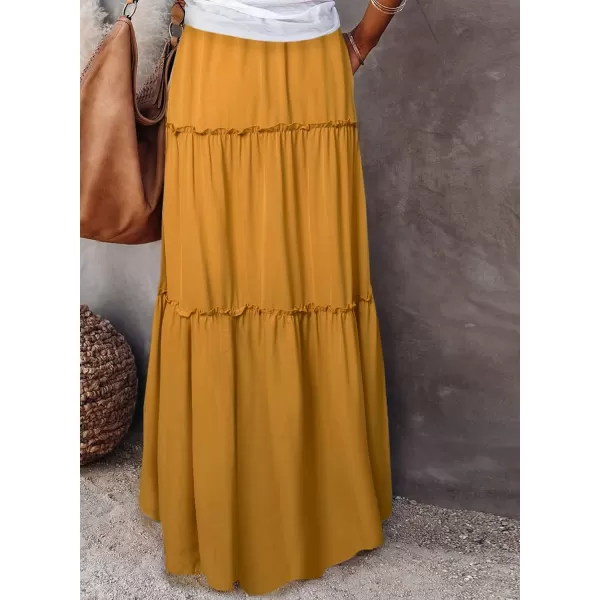 Happy Sailed Womens Floral Print Boho Maxi Skirt Elastic High Waist Pleated Ruffle Flowy Long Skirts S-XL