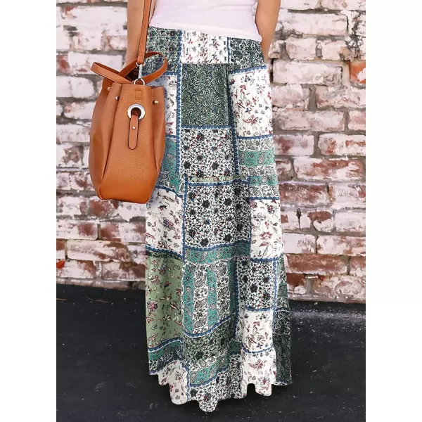 Happy Sailed Womens Floral Print Boho Maxi Skirt Elastic High Waist Pleated Ruffle Flowy Long Skirts S-XL