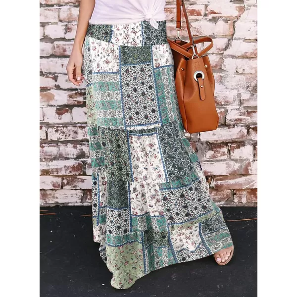 Happy Sailed Womens Floral Print Boho Maxi Skirt Elastic High Waist Pleated Ruffle Flowy Long Skirts S-XL
