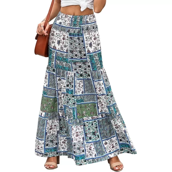 Happy Sailed Womens Floral Print Boho Maxi Skirt Elastic High Waist Pleated Ruffle Flowy Long Skirts S-XL