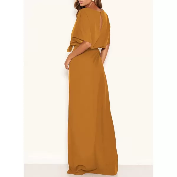 Happy Sailed Womens Formal Dress Batwing Sleeve Waist Belted High Slit Long Maxi Cocktail Party Dresses Evening Gown