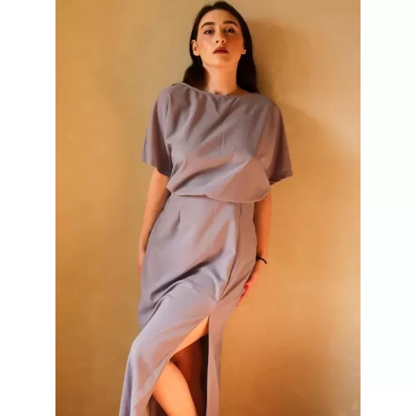 Happy Sailed Womens Formal Dress Batwing Sleeve Waist Belted High Slit Long Maxi Cocktail Party Dresses Evening Gown