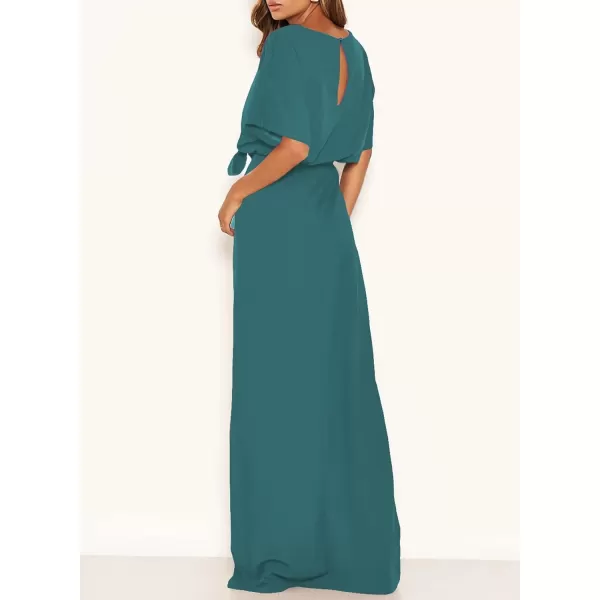 Happy Sailed Womens Formal Dress Batwing Sleeve Waist Belted High Slit Long Maxi Cocktail Party Dresses Evening Gown