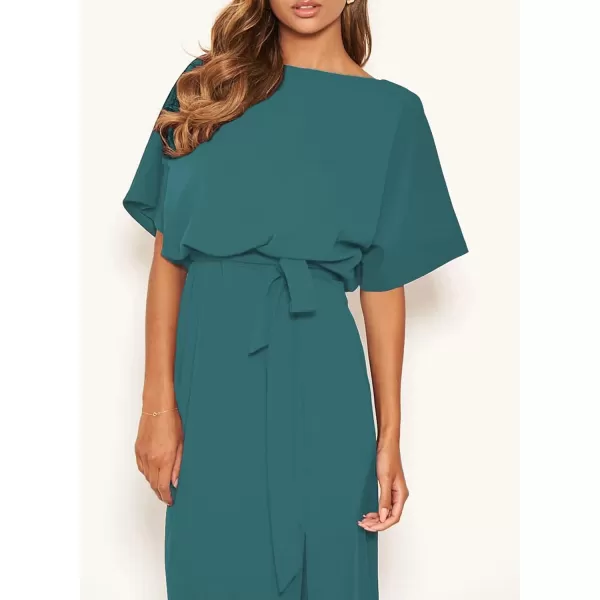 Happy Sailed Womens Formal Dress Batwing Sleeve Waist Belted High Slit Long Maxi Cocktail Party Dresses Evening Gown