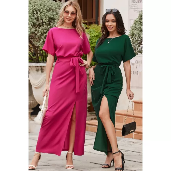 Happy Sailed Womens Formal Dress Batwing Sleeve Waist Belted High Slit Long Maxi Cocktail Party Dresses Evening Gown