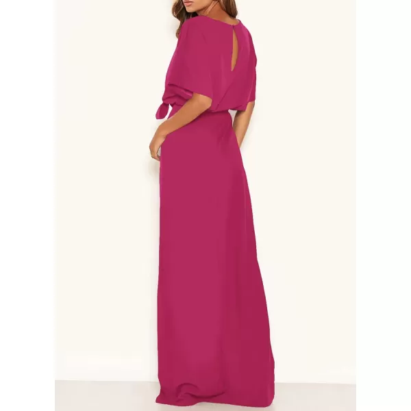 Happy Sailed Womens Formal Dress Batwing Sleeve Waist Belted High Slit Long Maxi Cocktail Party Dresses Evening Gown