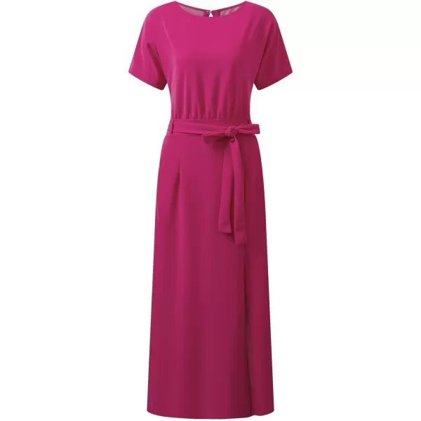 Happy Sailed Womens Formal Dress Batwing Sleeve Waist Belted High Slit Long Maxi Cocktail Party Dresses Evening Gown