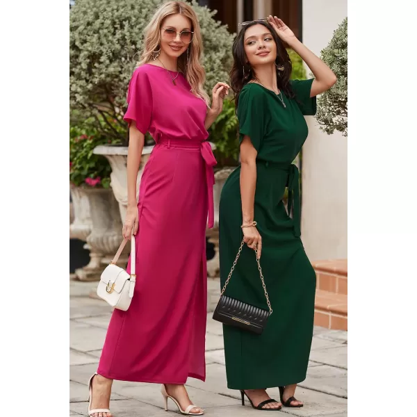 Happy Sailed Womens Formal Dress Batwing Sleeve Waist Belted High Slit Long Maxi Cocktail Party Dresses Evening Gown