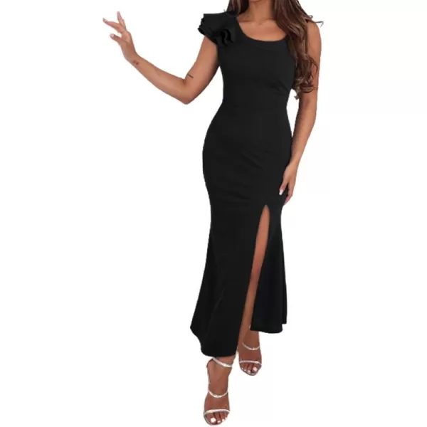 Happy Sailed Womens Formal Dress Batwing Sleeve Waist Belted High Slit Long Maxi Cocktail Party Dresses Evening Gown