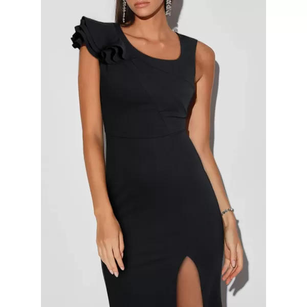 Happy Sailed Womens Formal Dress Batwing Sleeve Waist Belted High Slit Long Maxi Cocktail Party Dresses Evening Gown