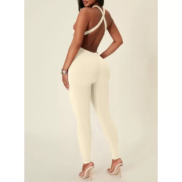 Happy Sailed Womens Halter Bodycon Jumpsuits Summer Sleeveless Tummy Control Long Pants Unitard Bodysuit One Piece Rompers