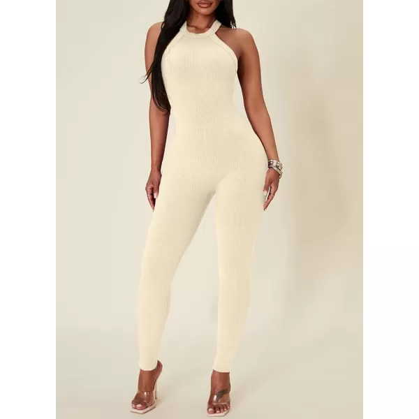 Happy Sailed Womens Halter Bodycon Jumpsuits Summer Sleeveless Tummy Control Long Pants Unitard Bodysuit One Piece Rompers