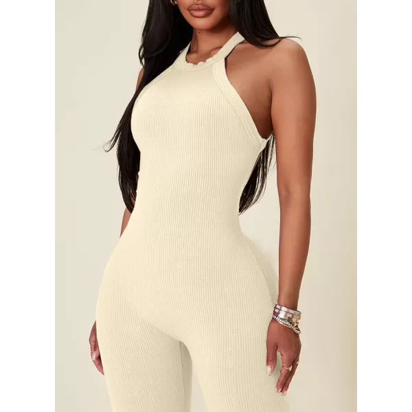 Happy Sailed Womens Halter Bodycon Jumpsuits Summer Sleeveless Tummy Control Long Pants Unitard Bodysuit One Piece Rompers