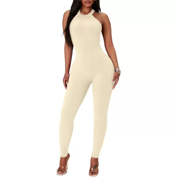 Happy Sailed Womens Halter Bodycon Jumpsuits Summer Sleeveless Tummy Control Long Pants Unitard Bodysuit One Piece Rompers