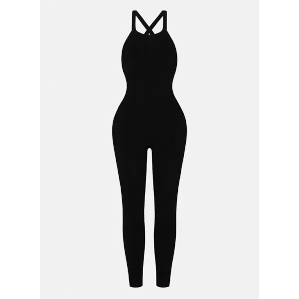 Happy Sailed Womens Halter Bodycon Jumpsuits Summer Sleeveless Tummy Control Long Pants Unitard Bodysuit One Piece Rompers